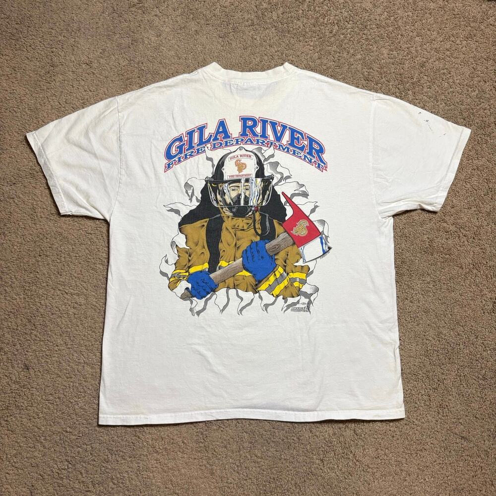 Vintage Honorary Firefighter GILA RIVER Fire Department Sz XL T Shirt‎ Gray